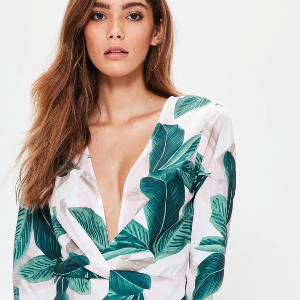 Sexy Palm Print Mini Dress
